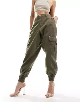 Брюки карго цвета хаки с манжетами и поясом River Island