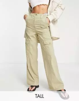 Брюки карго цвета шалфей с завышенной талией и функциональными карманами Topshop Tall co-ord