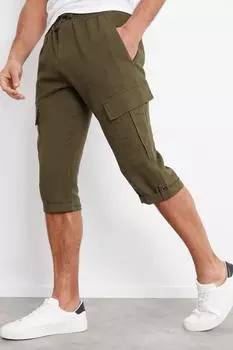 Брюки карго длиной 3/4 из смесового льна 'Memphis' Threadbare, хаки