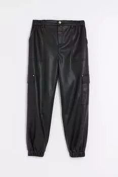 Брюки карго для девочек из искусственной кожи River Island, черный