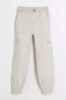 Брюки-Карго для девочек с поясом River Island, бежевый