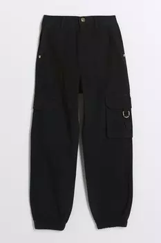 Брюки карго для девочек с узором «в елочку» River Island, черный