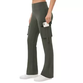 Брюки-карго для йоги со средней талией для женщин, эластичные повседневные брюки Bootcut Clearlove, цвет Army Green