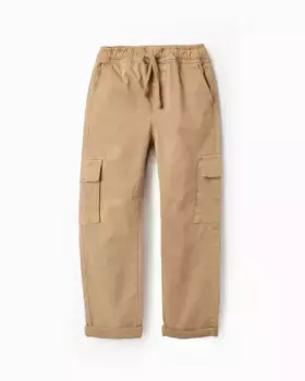 Брюки-карго для мальчика с эластичной резинкой на талии и кулиской Zippy, коричневый