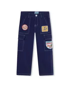 Брюки-карго для мальчика с декоративными нашивками Kenzo Kids, темно-синий