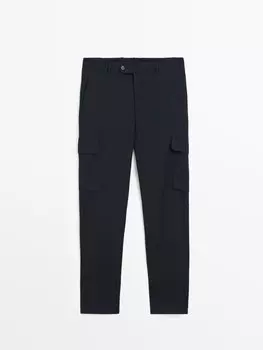 Брюки карго из 100% шерсти Massimo Dutti, синий