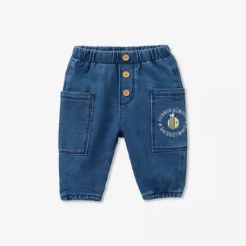 Брюки карго из эластичного денима с вышивкой на 1–18 месяцев Benetton, синий