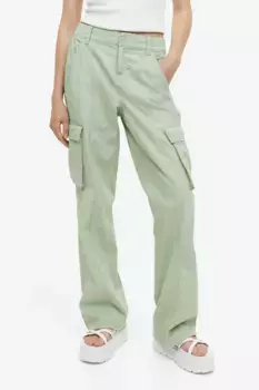 Брюки-карго из брезента H&M, зеленый