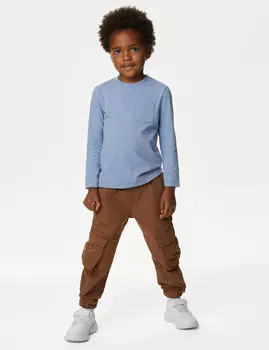 Брюки карго из чистого хлопка (2–8 лет) Marks & Spencer, коричневый
