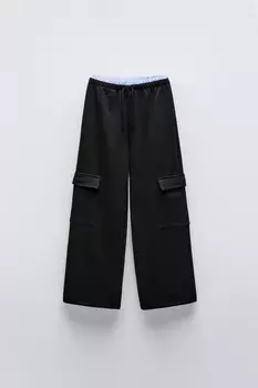 Брюки карго из флиса с поясом ZARA, черный