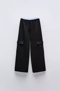 Брюки карго из флиса с поясом ZARA, черный