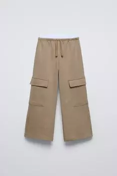 Брюки карго из флиса с поясом ZARA, светлый кэмел