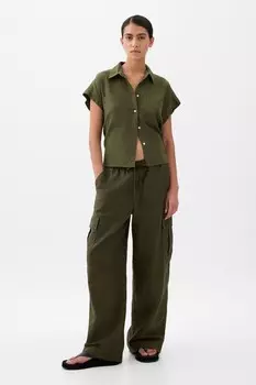 Брюки-Карго из льна и хлопка Gap, зеленый