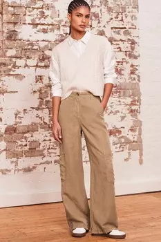 Брюки-Карго из льна Tencel с широкими штанинами Next, коричневый