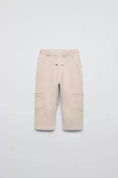 Брюки карго из мягкой стилистики ZARA, экрю