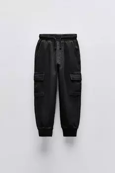 Брюки карго из мягкой тканью ZARA, черный
