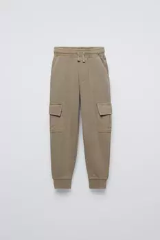 Брюки карго из мягкой тканью ZARA, светло-коричневый