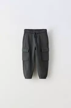 Брюки карго из мягкой тканью ZARA, антрацитово-серый