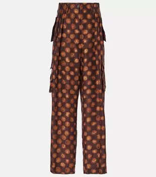 Брюки карго из шелка с принтом Dries Van Noten, коричневый