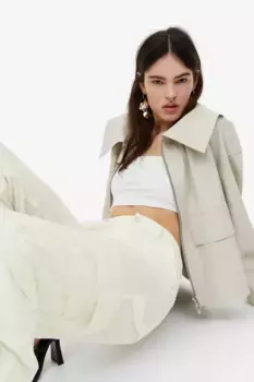 Брюки карго из смесового льна H&M, белый