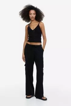 Брюки-карго из смесового льна H&M, черный