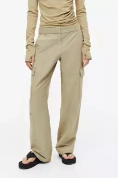 Брюки карго из смесового льна H&M, зеленый