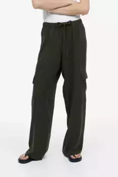 Брюки карго из смесового льна H&M, зеленый