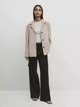 Брюки карго из смесового льна Massimo Dutti, черный