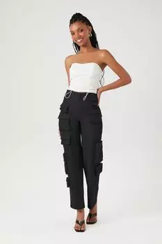 Брюки-карго из твила с множеством карманов Forever 21, черный