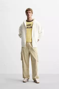 Брюки карго из вельвета ZARA, бежевый