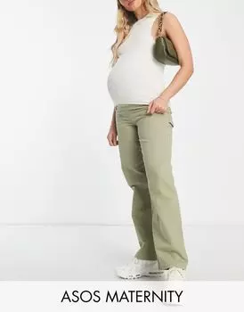 Брюки карго минималистичного цвета хаки с контрастной строчкой ASOS DESIGN Maternity