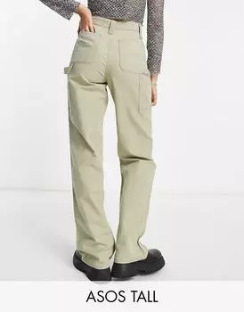 Брюки карго минималистичного цвета хаки с контрастной строчкой ASOS DESIGN Tall