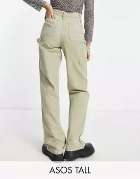 Брюки карго минималистичного цвета хаки с контрастной окантовкой ASOS DESIGN Tall ASOS