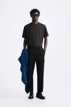 Брюки-карго плиссированные ZARA, черный
