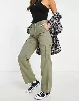 Брюки карго прямого кроя Pull&Bear цвета хаки