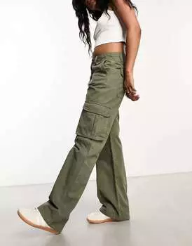 Брюки карго прямого кроя со средней посадкой Pull&Bear цвета хаки