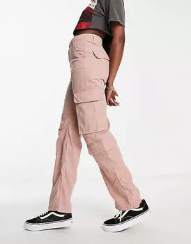 Брюки карго пыльно-розового цвета с кулиской на талии Bershka