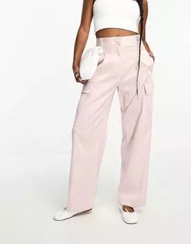 Брюки-карго River Island Petite Satin Utility, светло-розовый
