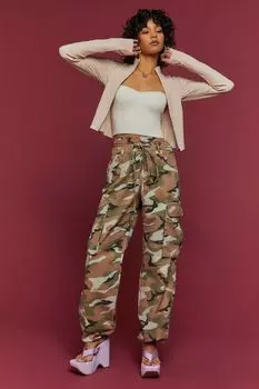 Брюки-карго с камуфляжным принтом и двойной высокой посадкой Forever 21, зеленый