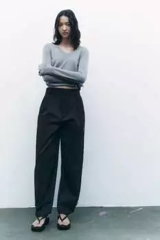 Брюки карго с молниями ZARA, черный
