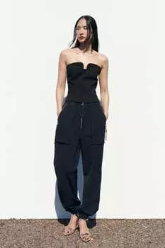 Брюки карго с молниями ZARA, темно-синий
