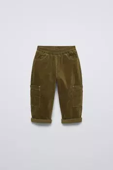 Брюки карго с подкладкой needlecord ZARA, оливково-зеленый