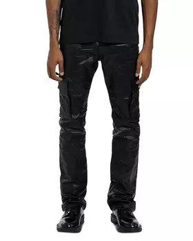 Брюки-карго с расклешенной фиолетовой фирменной лакированной пленкой Purple Brand, черный