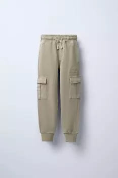 Брюки карго с вышивкой ZARA, темно-бежевый