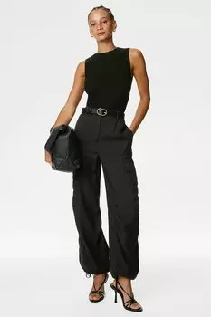 Брюки-Карго с высокой талией Marks & Spencer, черный