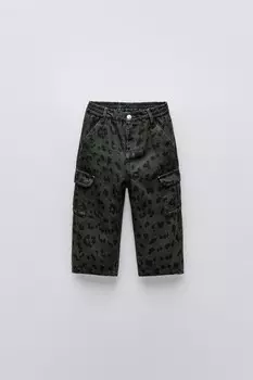 Брюки карго с животным принтом ZARA, антрацитово-серый