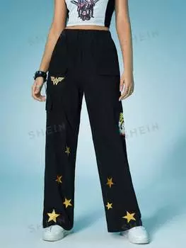Брюки-карго Shein со звездным принтом, черный