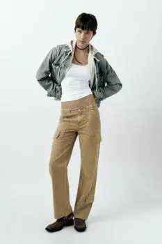Брюки-карго средней посадки с регулируемой табличкой ZARA, табак