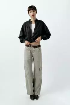 Брюки-карго средней посадки ZARA, светлый хаки