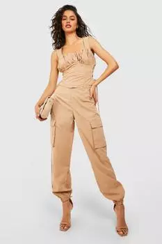 Брюки-карго свободного кроя Boohoo, кэмел